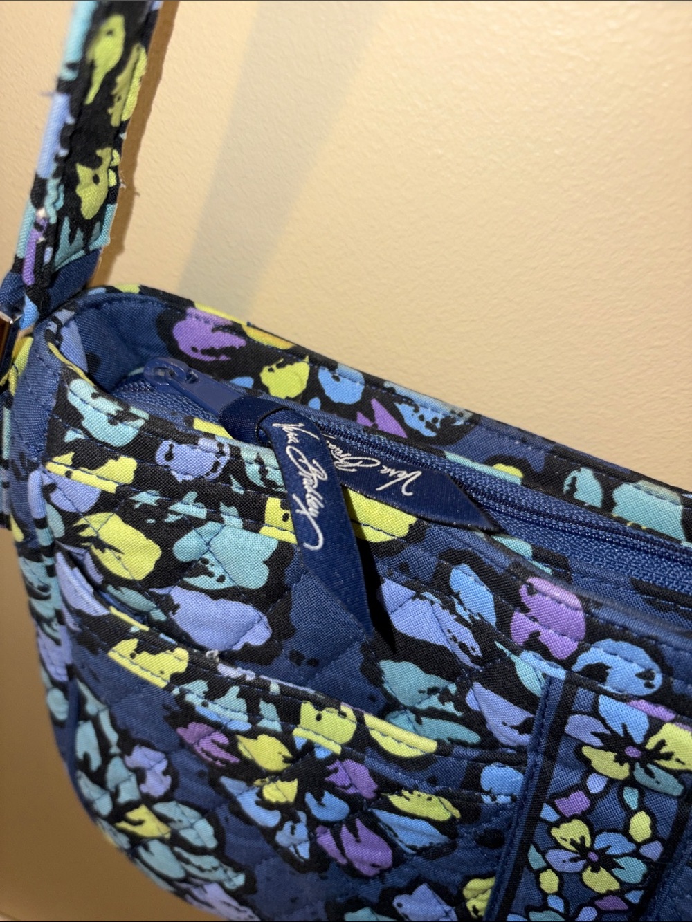 Vera Bradley | Quilted Floral Shoulder Bag Navy with Blue and Yellow Accents - Picture 2 of 2